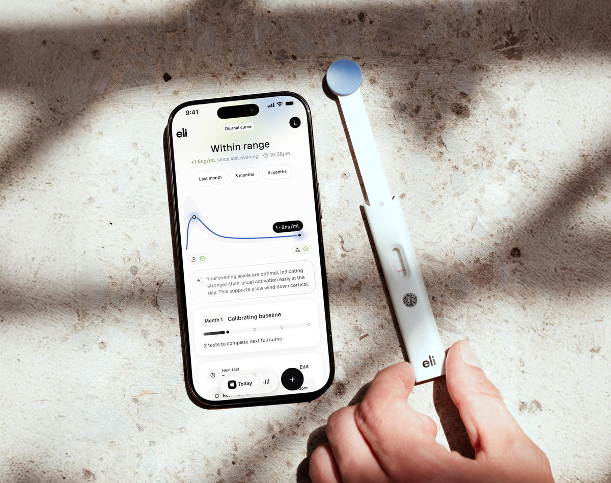Eli app results screen next to a Hormometer test