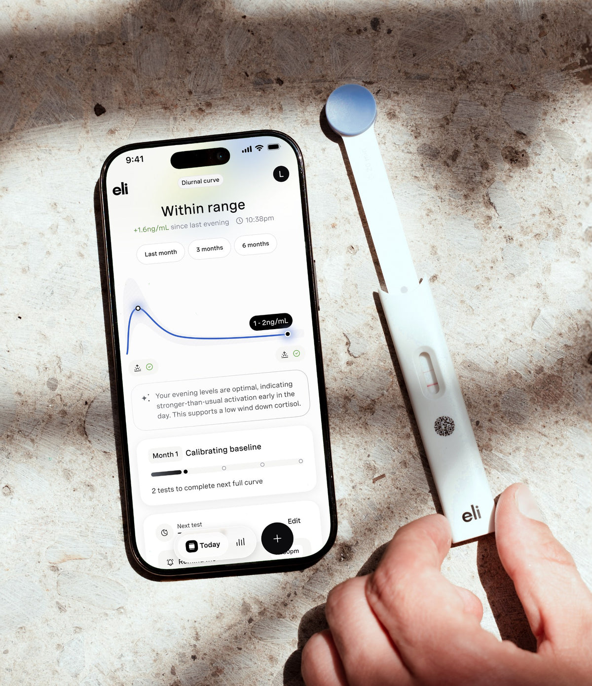 Eli app results screen next to a Hormometer test